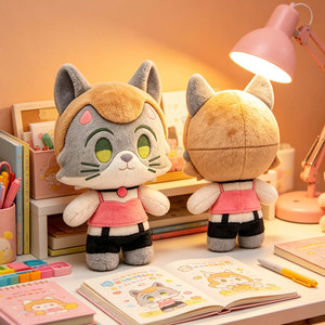 Peluche Personalizzato di Gatto <span class=keywords><strong>Anime</strong></span> OEM ODM, Simpatico Personaggio dei Cartoni Animati in Maglietta Rosa e Pantaloni Neri, Regalo per Fan - Product Image 3