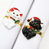 Nouveauté Ychonee : Anneaux de serviette motif chat noir et blanc pour la table de Noël, support pour la décoration de table de mariage, accessoires de table