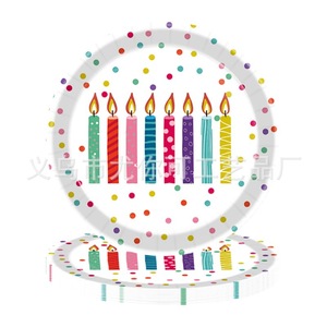 Assiettes en papier pour fête d'anniversaire avec design de bougies, impression numérique ronde 6 couleurs, vaisselle écologique pour célébration - Product Image 1