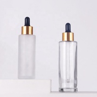 Flacon compte-gouttes vide en verre dépoli de 50 ml pour sérum, huile essentielle, avec compte-gouttes à bulbe en caoutchouc et embout doré