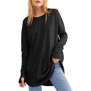 Tunique à manches longues pour femme, coupe ample, col rond, couleur unie, style streetwear, manches classiques, détection de la taille, 2X 3X - Product Image 1