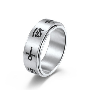 Anillo giratorio de acero inoxidable con diseño de cruz Anka egipcia y ojo de Horus, regalo de joyería de moda unisex - Product Image 1