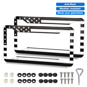 Cadre de plaque d'immatriculation en alliage d'aluminium, design drapeau américain noir et blanc pour voitures américaines, distance entre les trous de 177mm avec vis et bouchons - Product Image 4