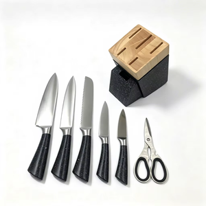 Ensemble de couteaux de cuisine professionnels 7 pièces en acier inoxydable avec bloc en bois et ciseaux – Vente en gros - Product Image 1