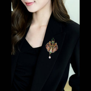 Broche de Estilo Chino con Diseño de Cien Pájaros que Adoran al Fénix, Pin de Solapa de Esmalte de Lujo Ligero para Vestido Cheongsam y Accesorios de Vestir de Noche - Product Image 3