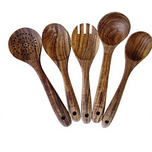 <b>Wooden</b> Utensil <b>Set</b> 1 Piece Hand Carved Natural Finish Food Safe <b>Kitchen</b> Tools Dishwasher & Microwave Safe - Product Image 1
