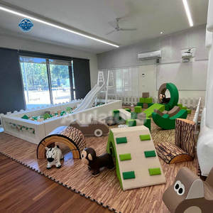 <span class=keywords><strong>Parc</strong></span> de jeux intérieur pour tout-petits, vert et brun sauvage, avec piscine à balles et équipement de jeux doux - Product Image 2