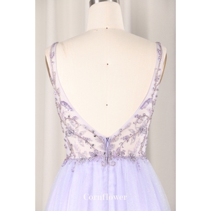 Violet dames haut col rond Style moderne lourd perlé sans manches longues <span class=keywords><strong>Sexy</strong></span> transparent diamant robes de bal soirée robes de bal - Product Image 6