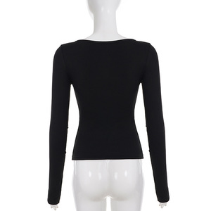 FS18240D Street Cut-Out Langarm-<span class=keywords><strong>T</strong></span>-Shirt Damen Einfarbige Oberteile - Product Image 6