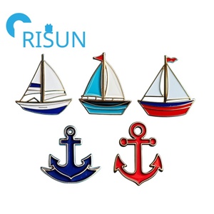Spille Personalizzate in Smalto a Forma di Barca a Vela Nautica, Spilla da Bavero Personalizzata in Smalto <span class=keywords><strong>Oro</strong></span> Argento con Ancora Nautica per Spedizioni e Navigazione - Product Image 1