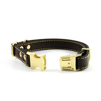 Großhandel Echtes Rindsleder Hundehalsband mit Schnellverschluss Goldfarbene Metallschnalle Verstellbares Robustes Haustierhalsband mit Individuellem Logo