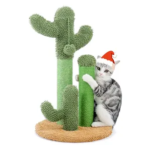Free Samples Plush Green Cactus Cat Tree Simple Cat Activity Funny Condo Tree Tower With Scratcher Sisal For Cat