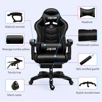 Chaise de jeu moderne de luxe avec LED RVB pivotante en cuir PU style course noir blanc rose avec repose-pieds