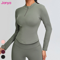 Janya ملابس لياقة بدنية نسائية ملابس رياضية منزلية شتوية بأكمام طويلة قميص رياضي بنصف سحاب للتدريب في الهواء الطلق