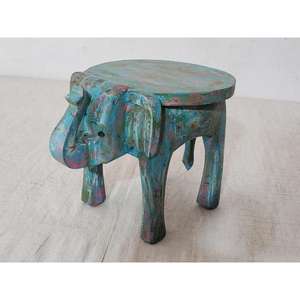 Indian Vintage Most Selling Wooden Hand Painted Elephant <b>Stool</b> Handmade Decorative Elephant Designed Beautiful <b>Stool</b> - Product Image 2
