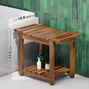 Jinghong Bamboo <b>Shower</b> Stool 33x53x41 Cm With Storage <b>Rack</b> Waterproof Bathroom Chair - Product Image 2