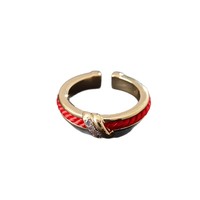 Bague ouverte en forme de serpent en corde rouge simple, pierre naturelle, tendance, Nouvel An, style rétro chinois haut de gamme, cuivre