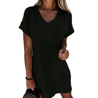 Nouvelle robe t-shirt à manches courtes et col en V pour femmes européennes et américaines