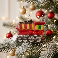 Hiasan Gantung Pohon Natal Bentuk Kereta Api Mutiara Cantik Merah Kuning Hijau Ornamen Kaca Figurine