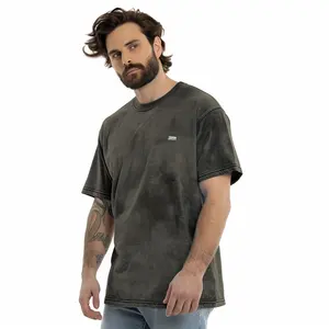 T-shirt personalizzate con lavaggio acido e tinta unita oversize a manica corta Unisex in cotone 100% traspirante in maglia semplice