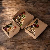 Boîte à lunch jetable en kraft avec fermeture à languette, pliable, pour plats à emporter, conteneur alimentaire bento, logo personnalisé OEM, vente en gros, boîte alimentaire écologique