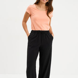 Haut décontracté à manches courtes en coton, coupe classique, en tissu tricoté respirant, séchage rapide, motif uni, anti-plis, pour femme - Product Image 5