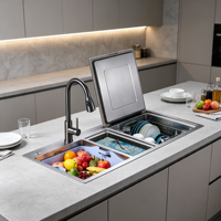 Lave-vaisselle intelligent Évier de cuisine fonctionnel en acier inoxydable Évier moderne fait à la main Évier de cuisine de luxe de haute qualité