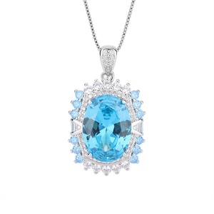 Dainty Eco-friendly Copper Gold 13*18MM <b>Blue</b> Zircon High Quality Floral <b>Necklace</b> Earrings Ring Set Wedding Flower Jewelry Women - Product Image 2