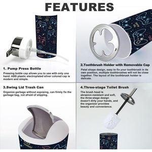 Juego de accesorios de baño de lujo de 6 piezas, Joysticks sin costuras, Gamepad, eslogan, impresiones de texto, decoración del hogar con acabado superficial cepillado - Product Image 5