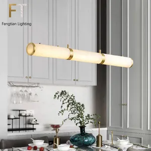 Fabricant de marbre Personnalisé Lumens Dimmable Bureau Led Lustre Linéaire en Albâtre Suspension en Marbre Lampe en Albâtre