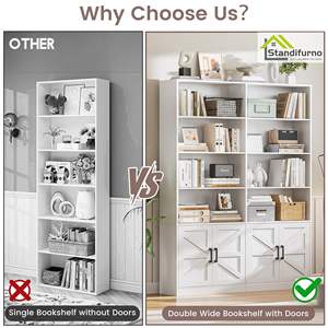 Bibliothèque blanche <span class=keywords><strong>avec</strong></span> étagères ouvertes modernes sur pied et armoire de rangement pour salon, bureau à domicile, bibliothèque - Product Image 5