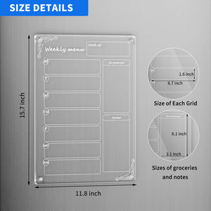 Planificador de comidas semanal transparente con muestra gratis, tablero de menú magnético de borrado en seco para nevera, <span class=keywords><strong>pizarra</strong></span>, Calendario para refrigerador, Acrílico - Product Image 2