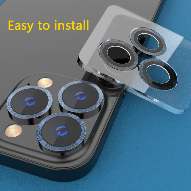 For iPhone 12 13 14 Pro Max Camera Lens Protector 9H Tempered Glass Camera Cover Screen Protector Metal Individual Ring