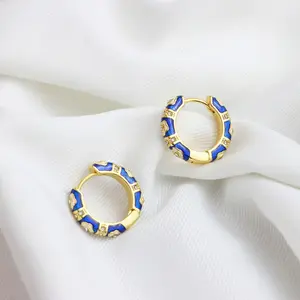 For Valentine gift jewelry 2022 new trendy enamel colored glaze blue and red enamel zircon stud earrings SL-EC069