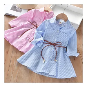 Ms-305 2024 Girl Dress New Frock Design Latest Children's Dress Casual Summer Striped Kids Clothes for Girls Age 6 and 7 Years