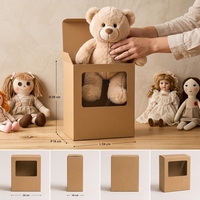 Boîte cadeau personnalisée en carton ondulé brun E-flute avec matériaux recyclés, épaisseur 2 mm, pour jouets en peluche, fenêtre PET