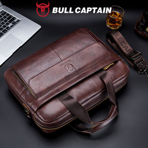 BULLCAPTIAN Brand Men's Genuine Leather Retro Luxury Soft <b>Briefcase</b> Large Capacity Laptop Business Crossbody Bag Lightweight - Product Image 4