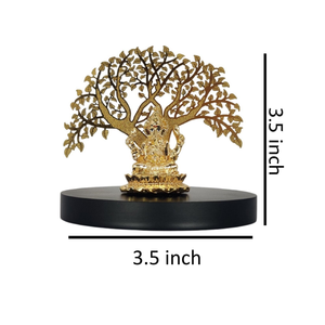 Statue d'Idole de Ganesh Ji Élégante Faite à la Main, Assise Sous un Arbre en Métal Doré, Petite Taille pour Temple Domestique ou Mariage - Product Image 5