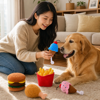 Lot de jouets en peluche pour chiens et chats, en forme de fast-food (hamburger, frites, cuisse de poulet, crème glacée), mignons, doux, à mâcher et qui couinent, vente en gros