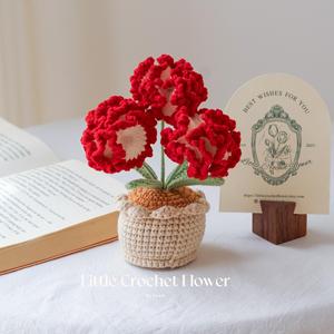Maceta de Flores de Carnation Tejidas a Crochet, 1 Ramo de Flores Artificiales Decorativas para Decoración del Hogar, Bodas, para el Día de San Valentín - Product Image 2