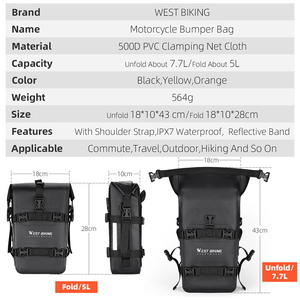 Sac de vélo portable WEST BIKING, capacité 5L, pour moto, en tissu imperméable, réfléchissant, avec bandoulière - Product Image 3