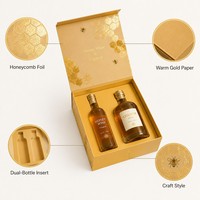 Coffret Cadeau Personnalisé pour Whisky et Liqueur avec Emballage Rigide Doré Chaud, Doublure en Nid d'Abeille, Deux Bouteilles, Rembourrage en Mousse, Recyclable