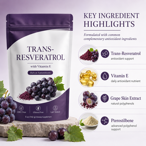 Trans-Resveratrol de Alta Potencia <span class=keywords><strong>en</strong></span> <span class=keywords><strong>Polvo</strong></span> 500mg con Quercetina y Pterostilbeno, Mezcla Antioxidante con Vitamina E para la Longevidad - Product Image 3