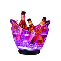 Seau à glace LED clignotant en acrylique 4L, refroidisseur de vin portable, bac à boissons fantaisie pour bar, fête, vodka, whisky, logo personnalisé