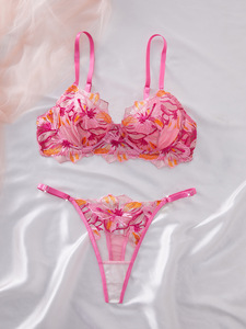 Wholesale Lace Womens Intimates Lingerie Set Sexy Sheer Mesh Underwire <b>Bra</b> and Tie Side Thong 2 Piece Set Elegant Underwear Set - Product Image 2
