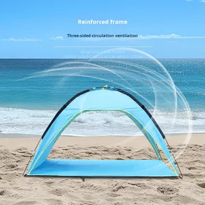 Tente de plage camouflage personnalisée en usine, une chambre, ventilation trois côtés, ouverture rapide, imperméable, polyester 190T enduit argenté - Product Image 3