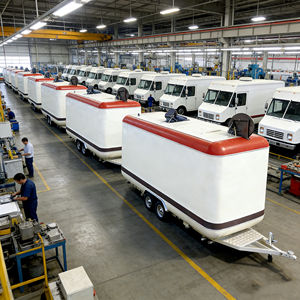 <b>Red</b> and White Retro Square Box Mobile Food Cart with Dual Wheels for Factory and Event Food Vending - Product Image 2
