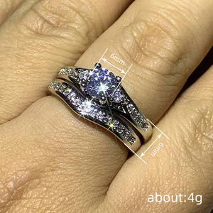 Conjunto de Joyería Nupcial T0682 para Mujer, Anillo de Compromiso de Oro Blanco con Diamantes, Corte Brillante Redondo, Engaste de Garra, Conjuntos de Joyería Fina - Product Image 4