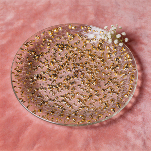 Plato de Cena de Vidrio Texturizado de Cuarzo de Lujo Estilo <span class=keywords><strong>Barroco</strong></span>, Libre de Plomo, Ecológico, con Detalles Metálicos Dorados, Transparente, para Servir Alimentos - Product Image 1