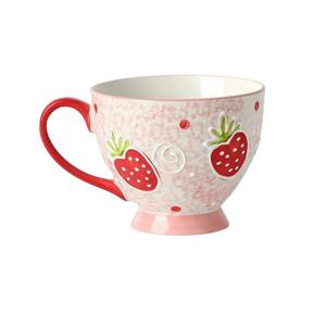 Mug à petit-déjeuner en céramique écologique, motif fruits en relief peint à la main, grande capacité 450 ml, design élégant, usage domestique - Product Image 1